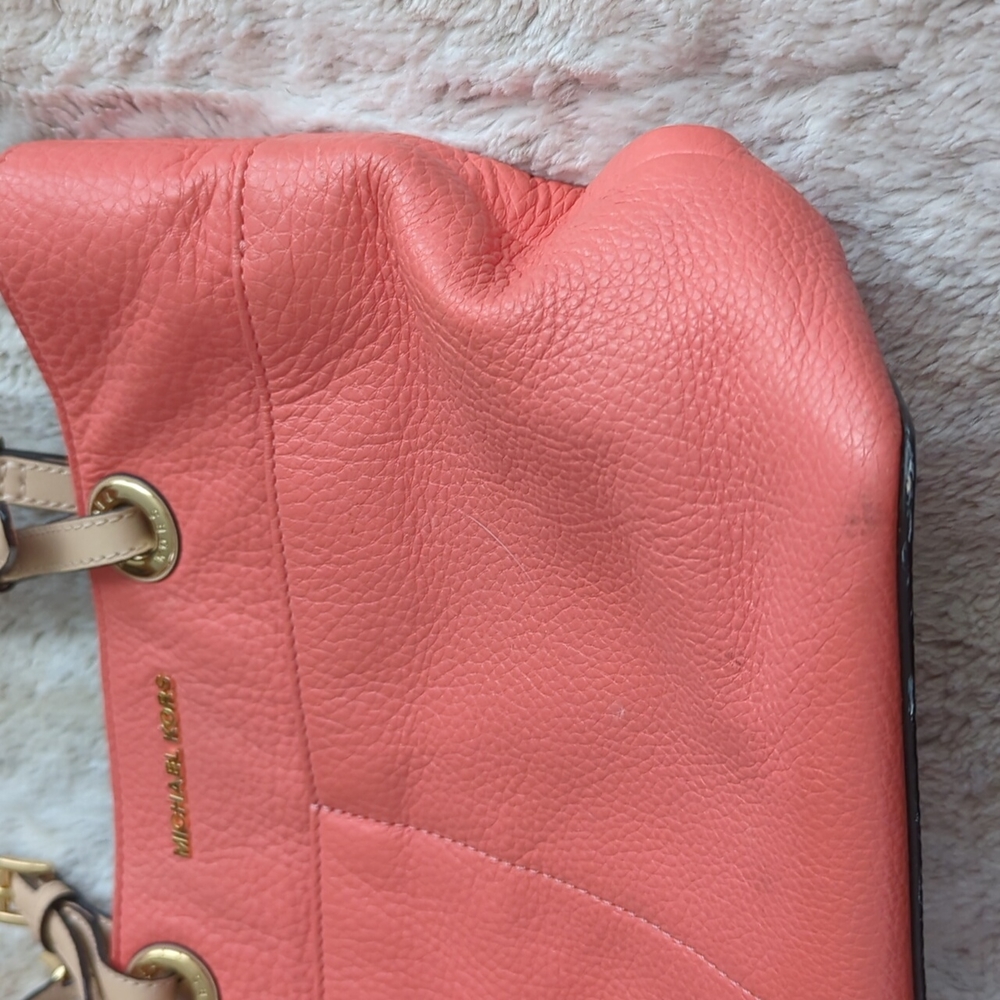 Michael Kors Peachy Pink Pebbled Leather Shoulder Tote Bag Purse Many Pockets - Picture 2 of 16